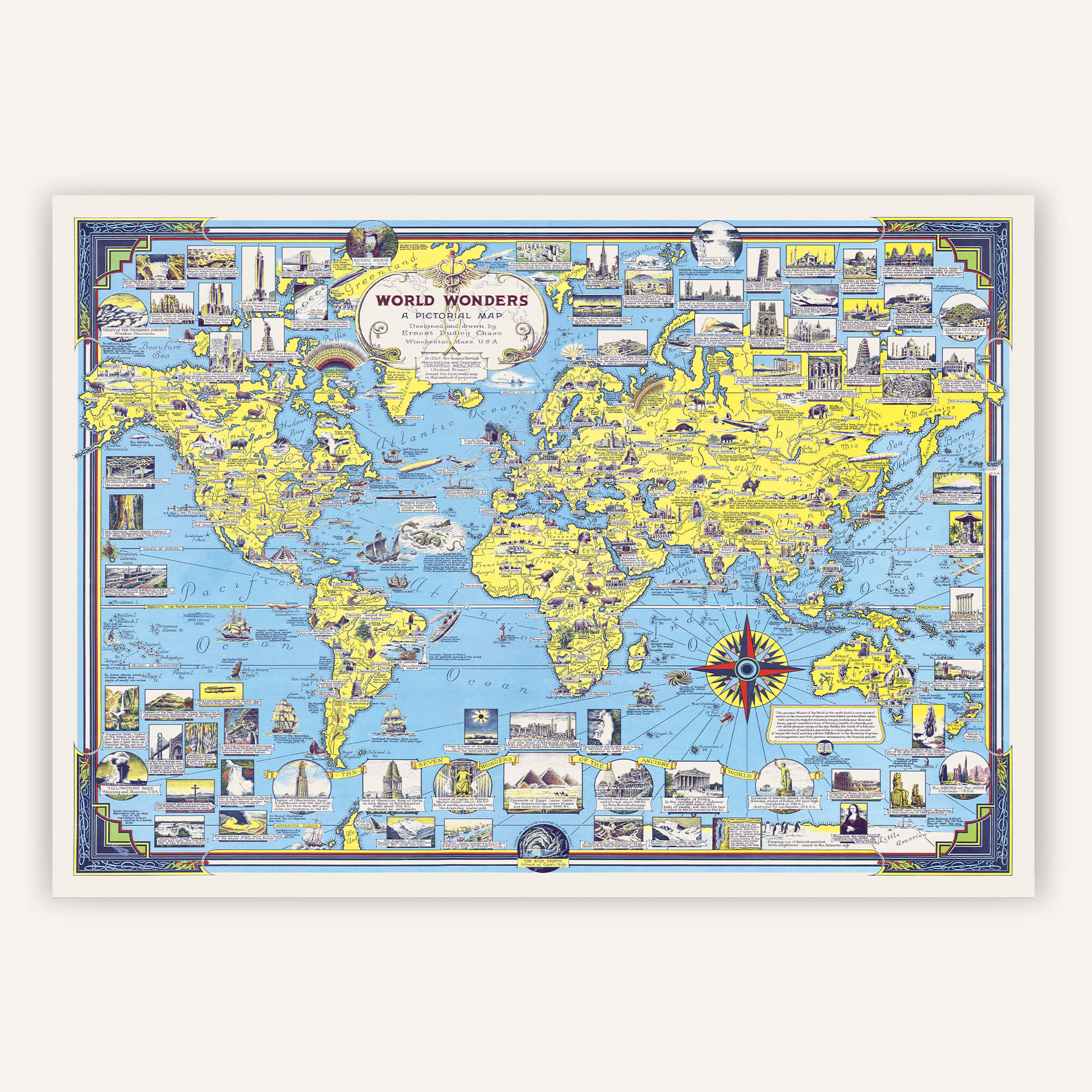 Affiche Mappemonde Merveilles du monde 1939