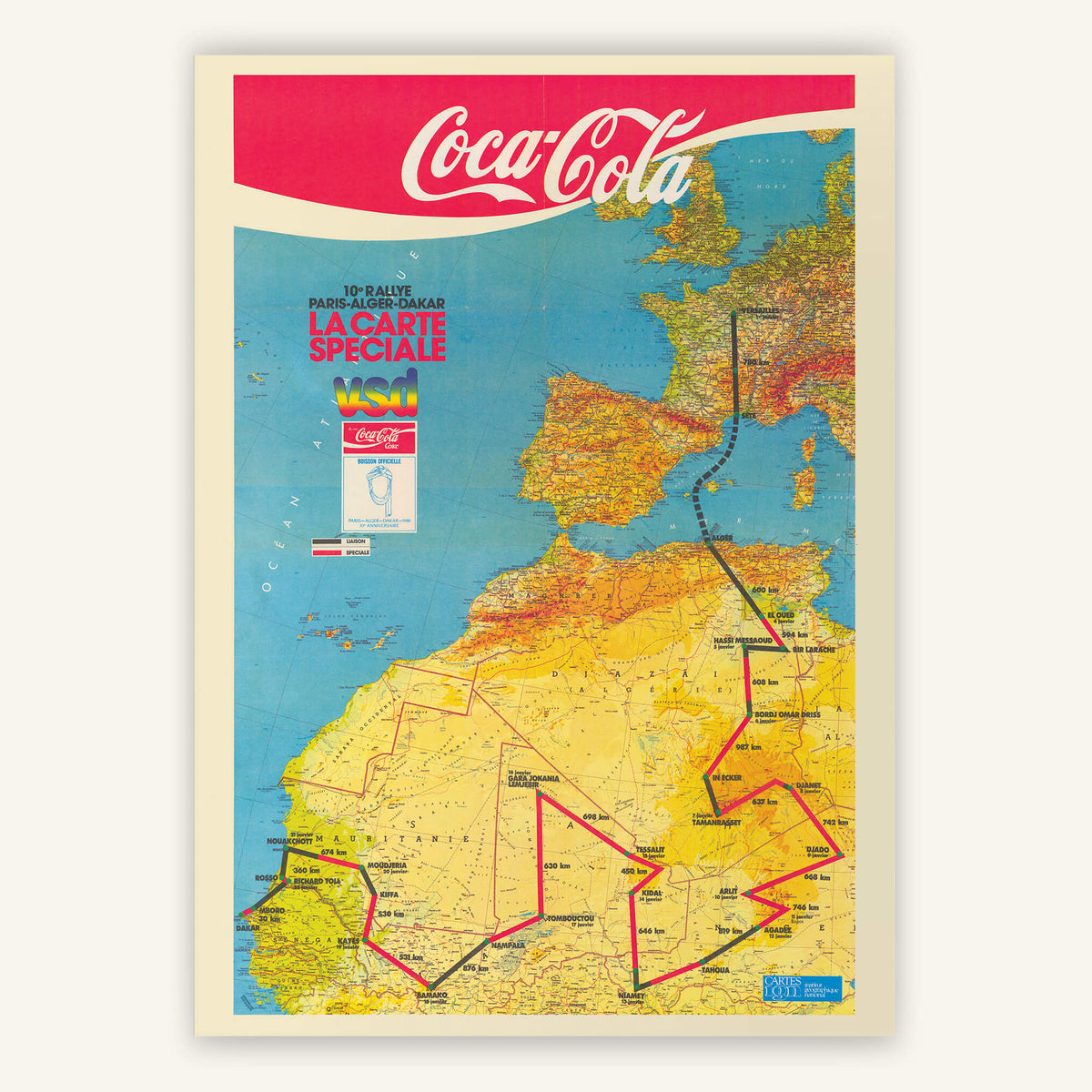 地図・旅行ガイド 10e PARIS ALGER DAKAR 1988 Carte ancienne - Paris-Dakar 1988 – Cartopolo
