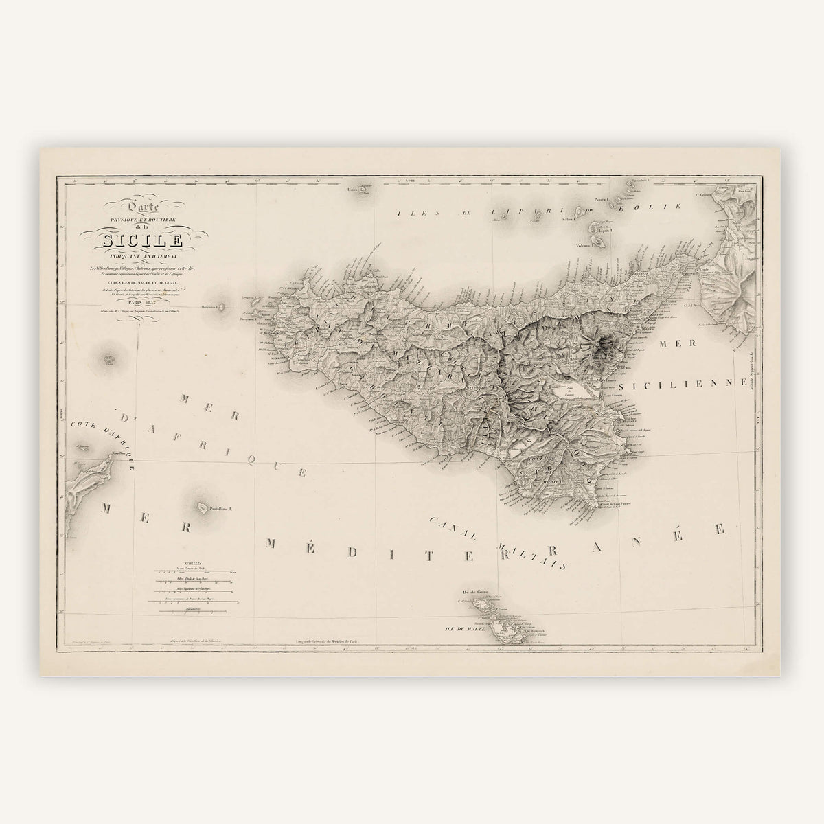 Affiche Poster Vintage Sicile – Multicolore – Papier – Déco Murale