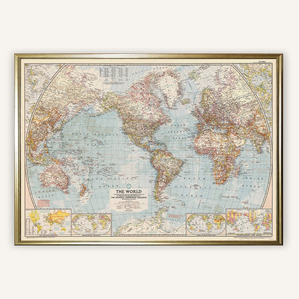 Affiche Mappemonde/Planisphère 1957 - Papier d'art (145x100cm) - Cartopolo