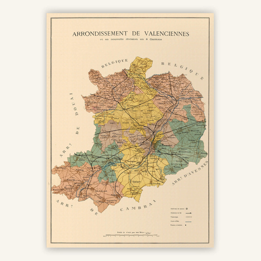 Affiche ancienne Arrondissement de Valenciennes 1887 - Cartopolo