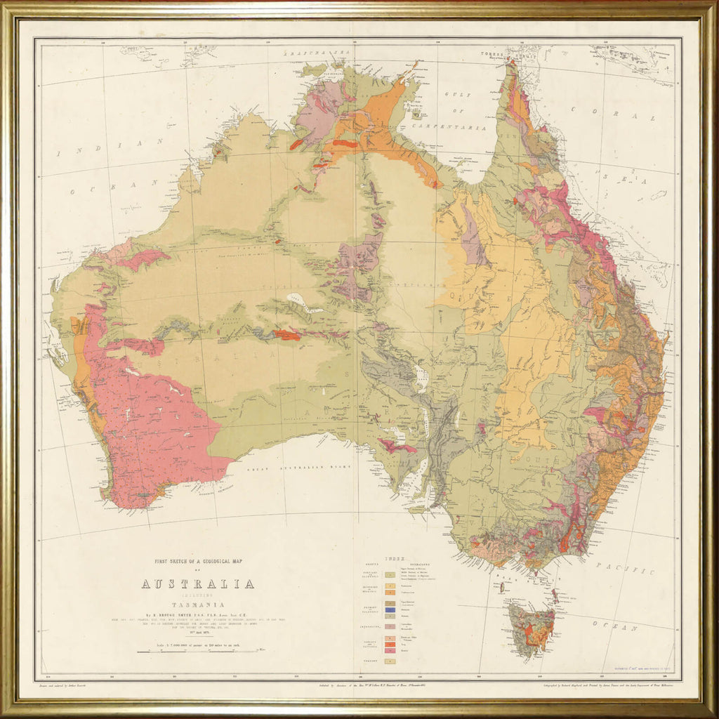 Affiche ancienne Australie et Tasmanie Géologique 1873 - Cartopolo