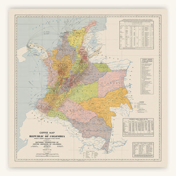 Affiche ancienne Colombie (map of coffee) 1939 - Cartopolo