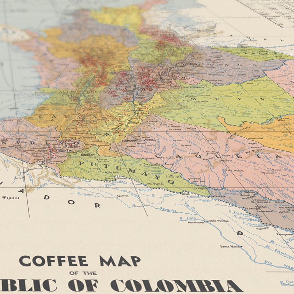 Affiche ancienne Colombie (map of coffee) 1939 - Cartopolo