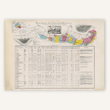 Affiche ancienne Concessions Houillères 1875 - Cartopolo