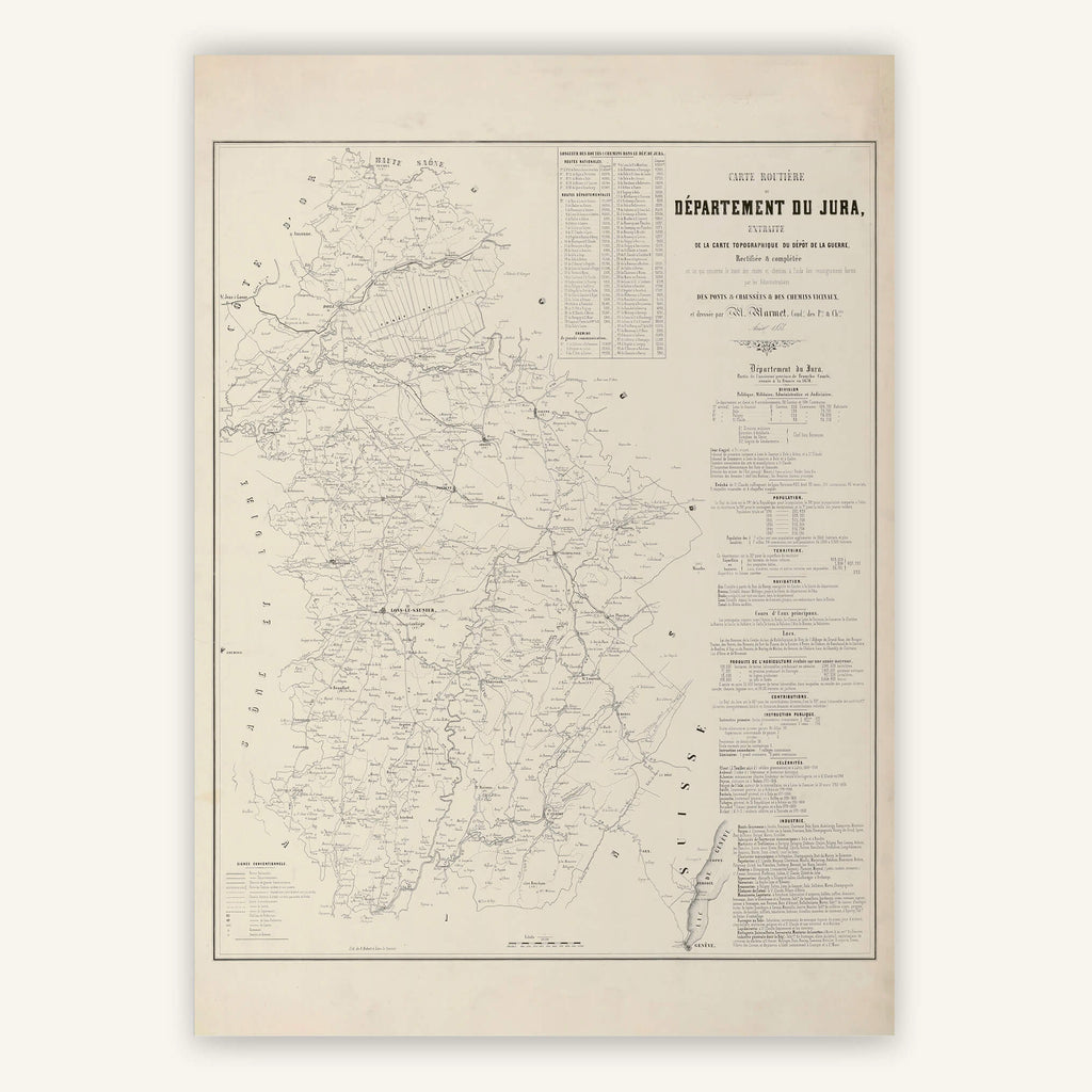 Affiche ancienne Jura (carte routière) 1893 - Cartopolo