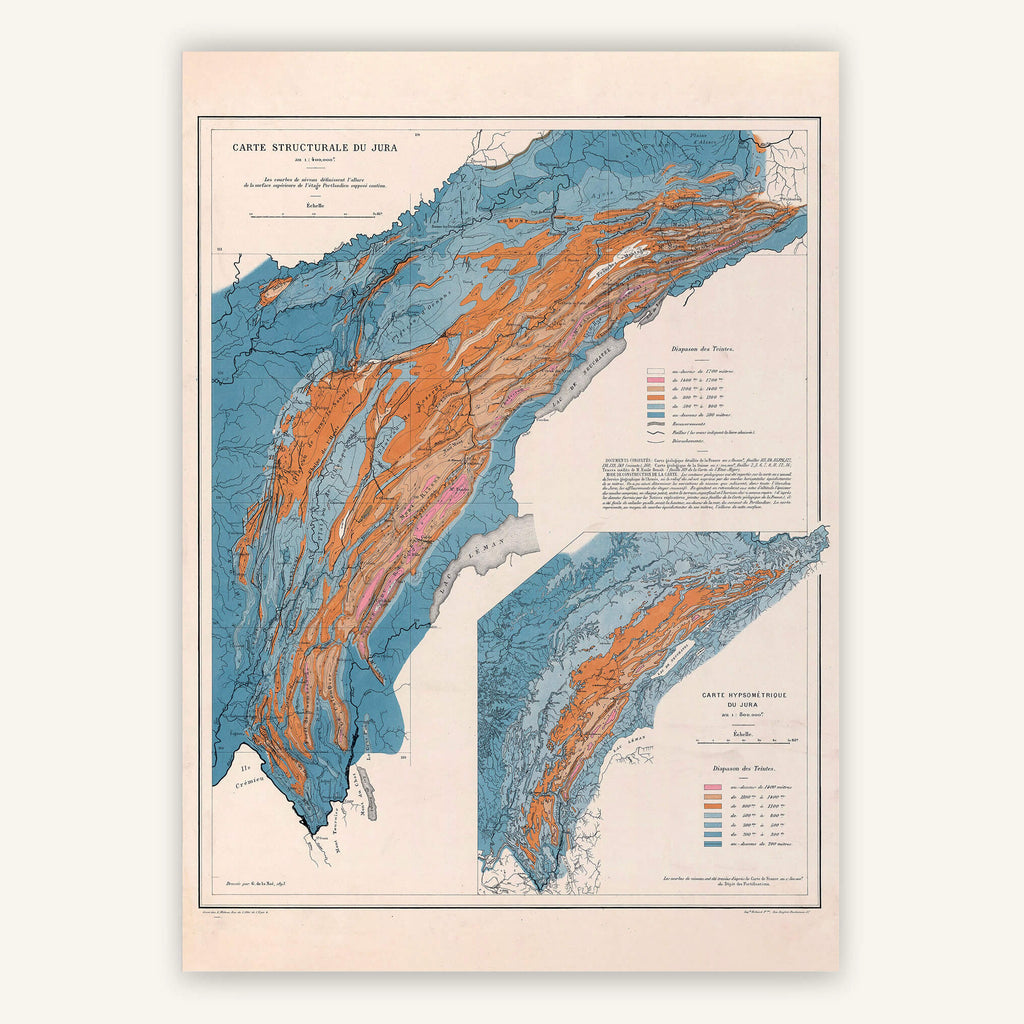 Affiche ancienne Jura (carte structurale) 1893 - Cartopolo