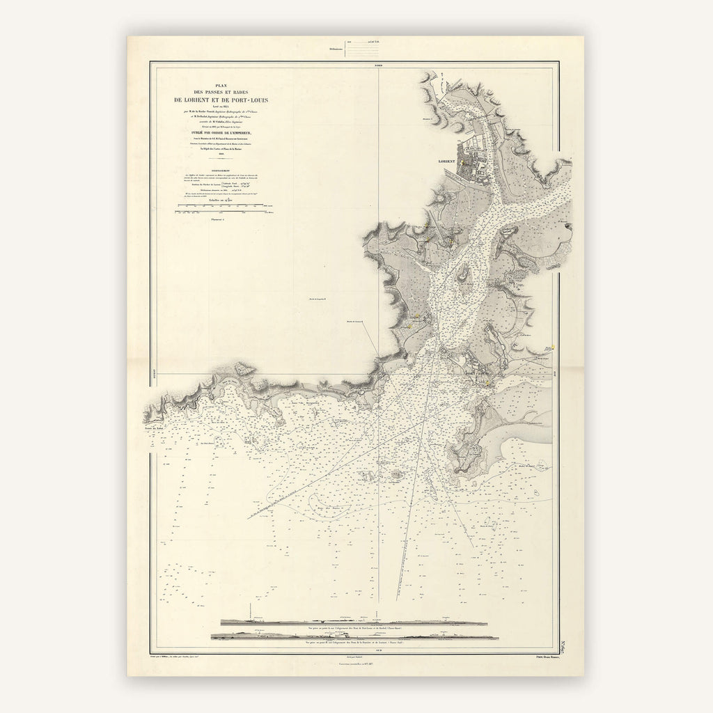 Affiche ancienne Lorient et Port Louis (Passes et Rade) 1868 - Cartopolo