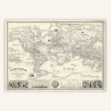 Affiche ancienne Mappemonde 1853 - Cartopolo