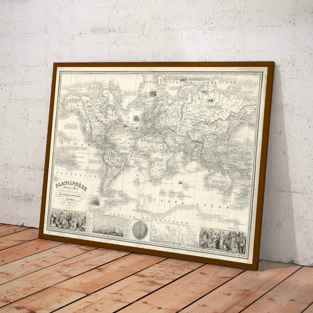 Affiche ancienne Mappemonde 1853 - Cartopolo