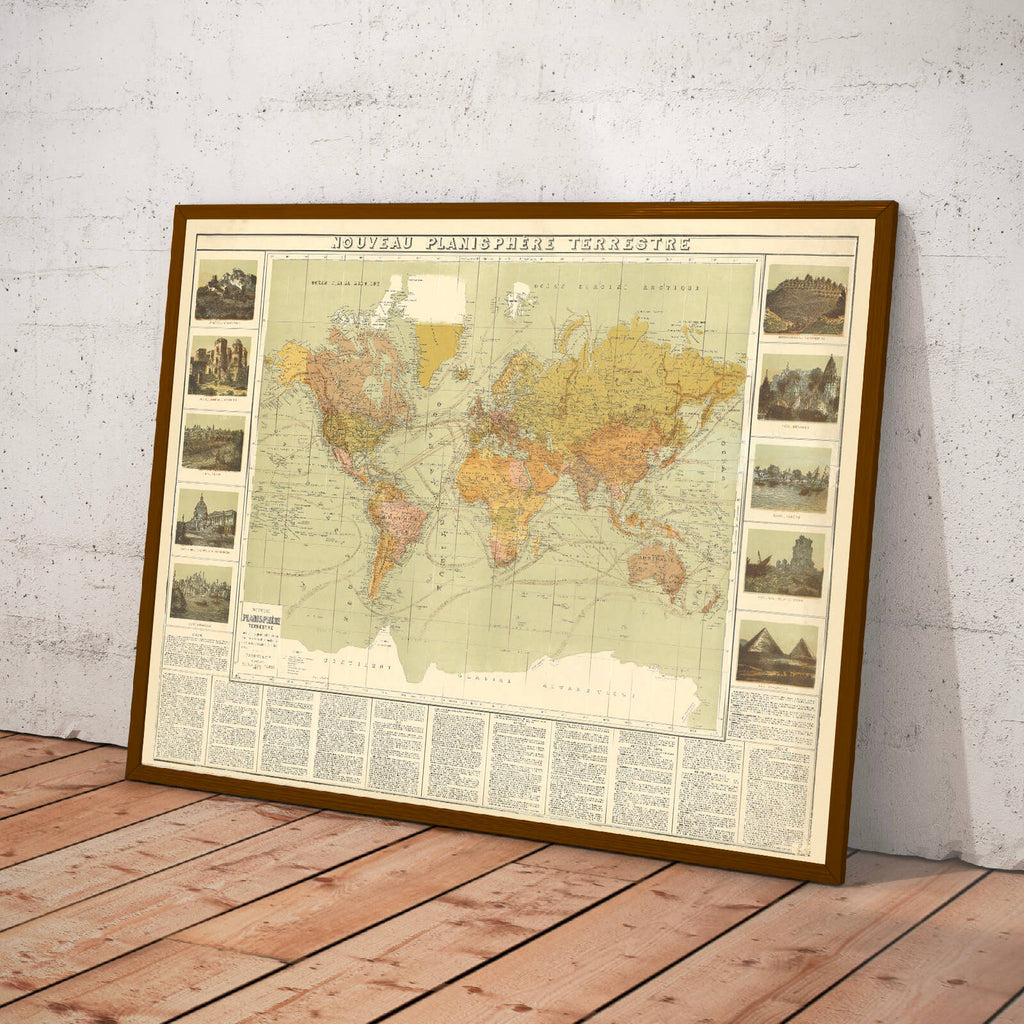 Affiche ancienne Mappemonde 1888 - Cartopolo