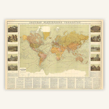 Affiche ancienne Mappemonde 1888 - Cartopolo