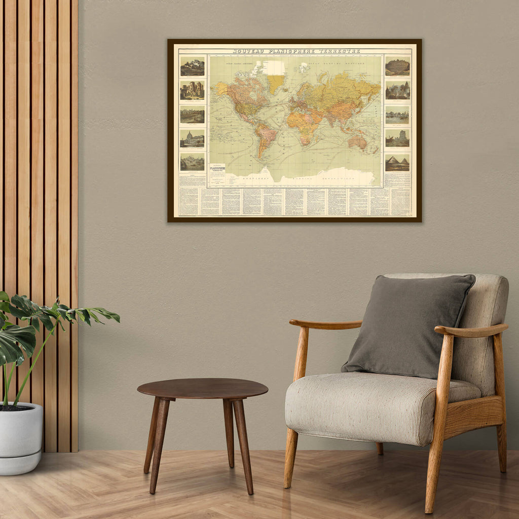 Affiche ancienne Mappemonde 1888 - Cartopolo