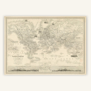 Affiche ancienne Mappemonde (division physique et politiques) 1852 - Cartopolo