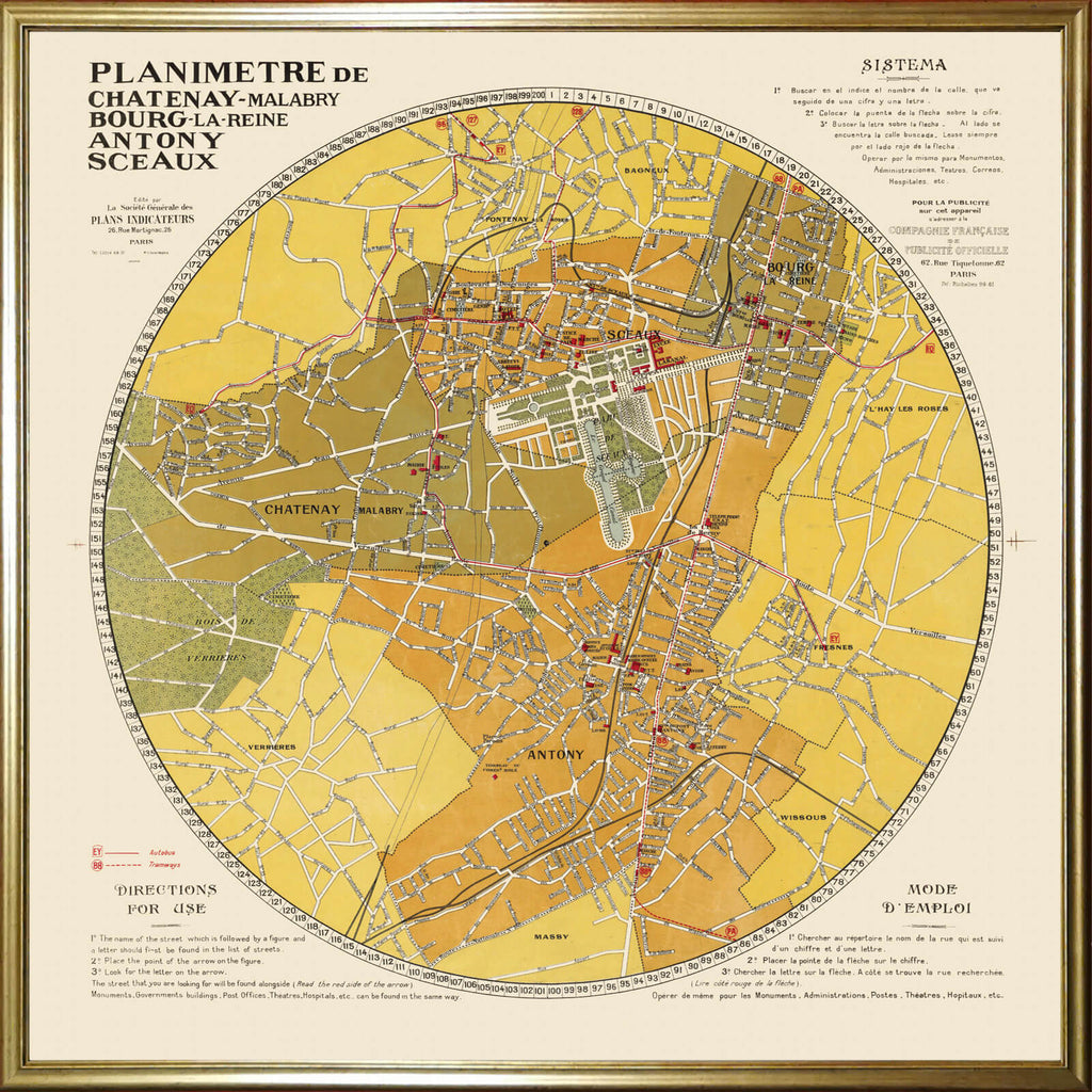 Affiche ancienne Planimètre Châtenay - Malabry, Bourg - la - Reine, Antony, Sceaux 1930 - Cartopolo