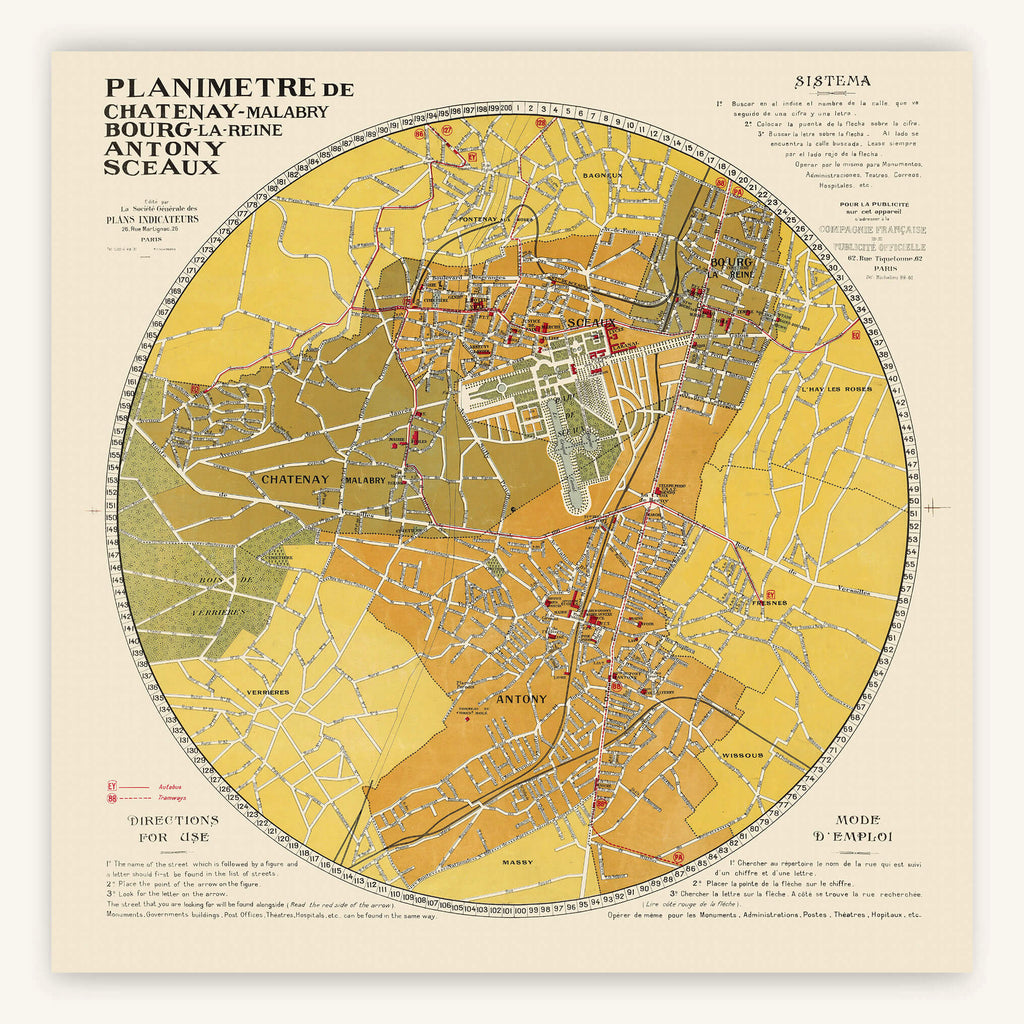 Affiche ancienne Planimètre Châtenay - Malabry, Bourg - la - Reine, Antony, Sceaux 1930 - Cartopolo