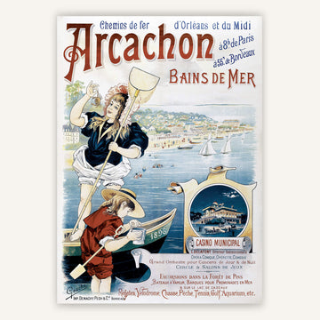 Affiche Publicitaire Arcachon Bain de Mer 1896 - Cartopolo