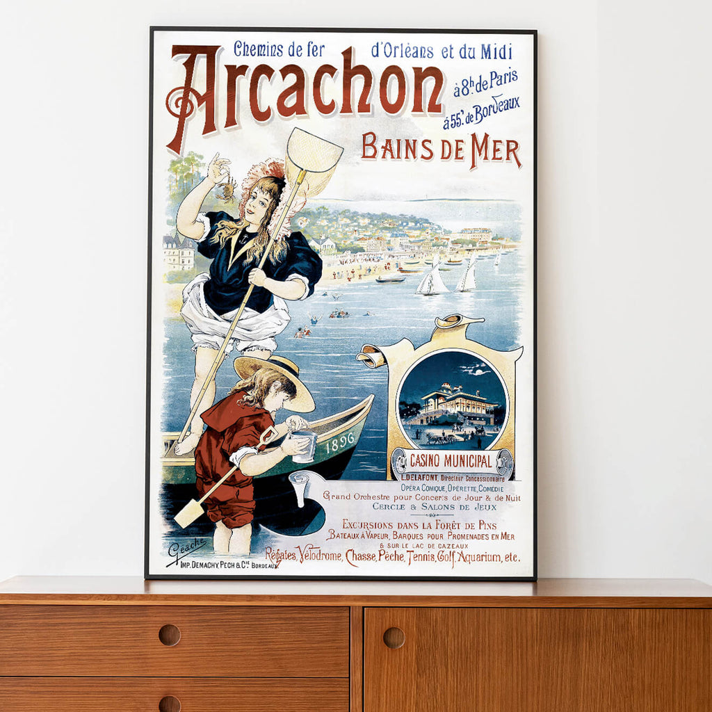 Affiche Publicitaire Arcachon Bain de Mer 1896 - Cartopolo