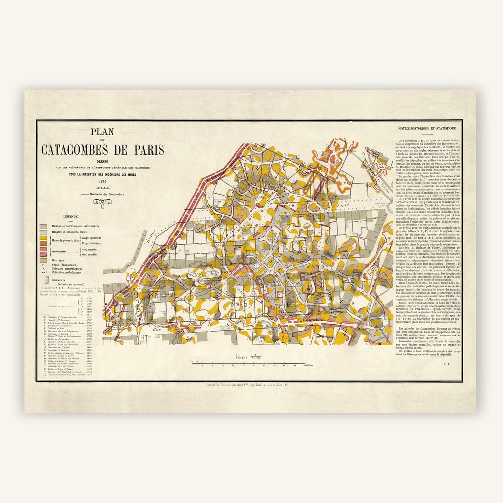 Affiche vintage Catacombes de Paris 1857 - Cartopolo