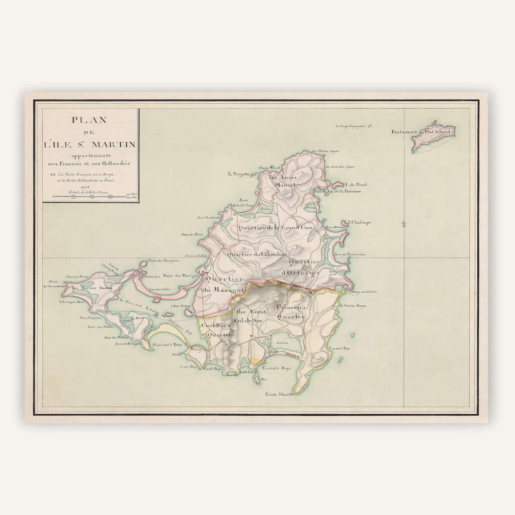 Affiche vintage Ile de Saint-Martin 1775 (verte) - Cartopolo