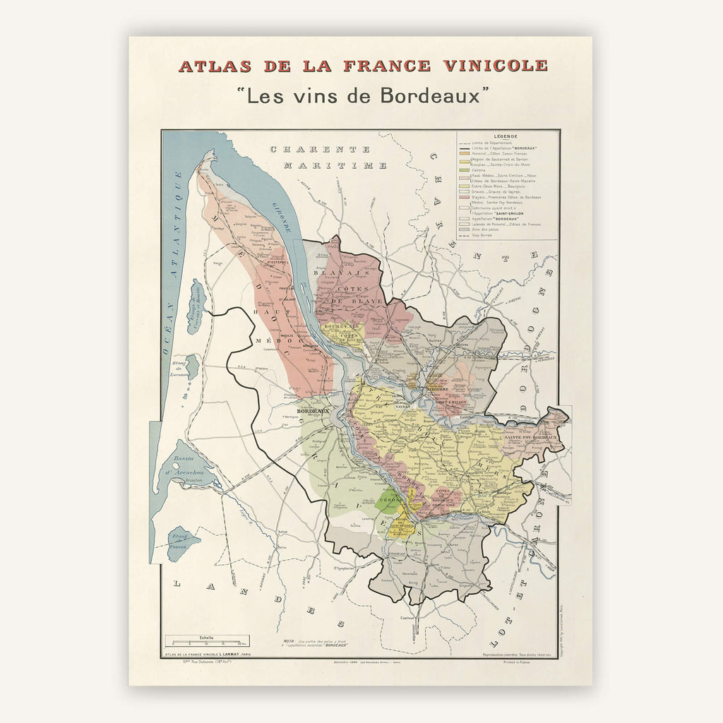 Affiche vintage "Les vins de Bordeaux" 1947 - Cartopolo