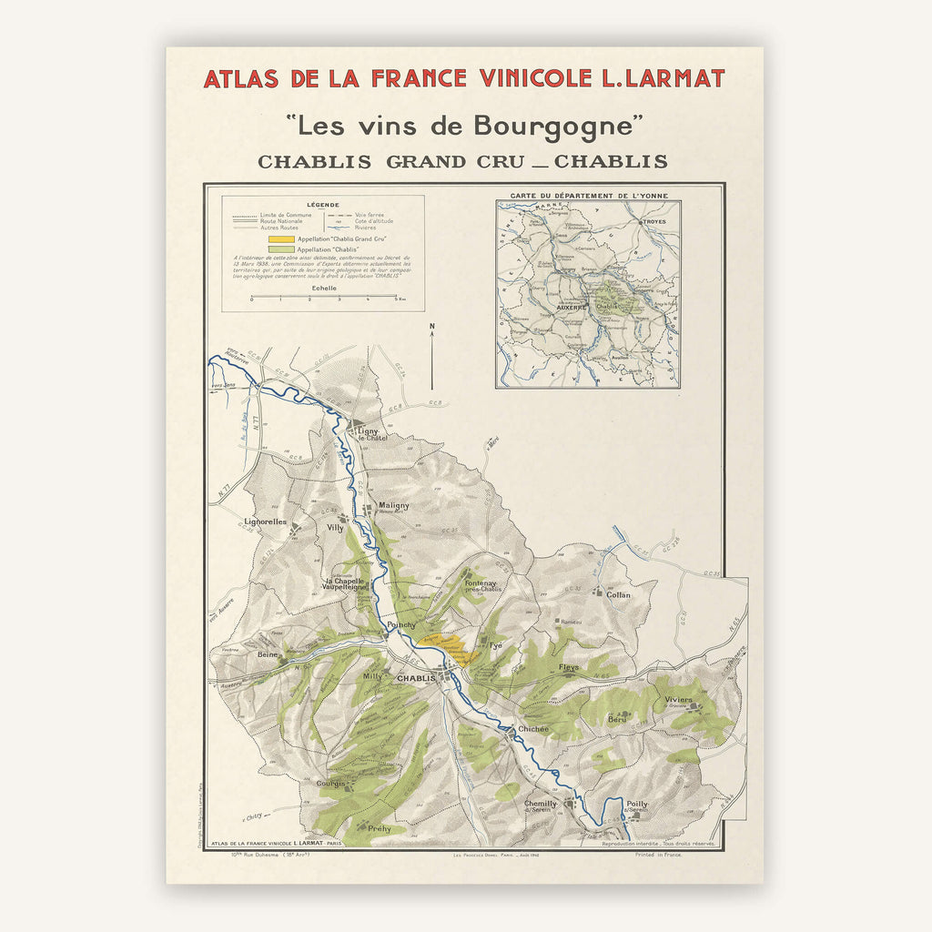 Affiche vintage "Les vins de Bourgogne" - Chablis 1947 - Cartopolo