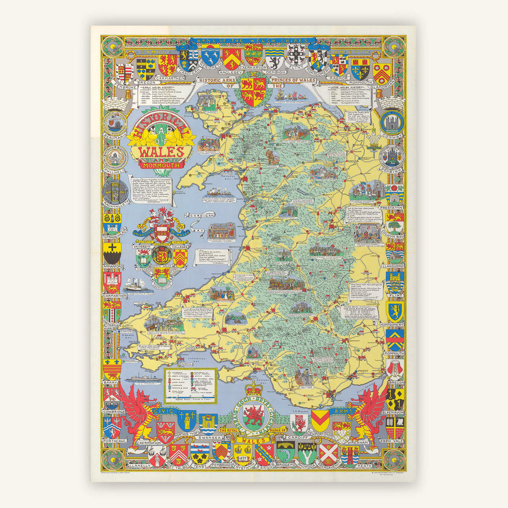 Affiche vintage Pays de Galles (historical map) 1966 - Cartopolo