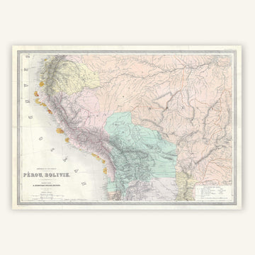 Affiche vintage Pérou et Bolivie 1868 - Cartopolo