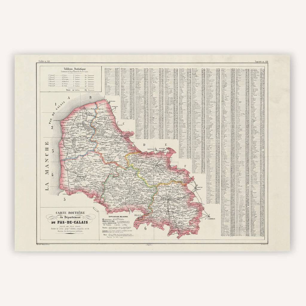 Carte ancienne Pas - de - Calais 1848 - Cartopolo