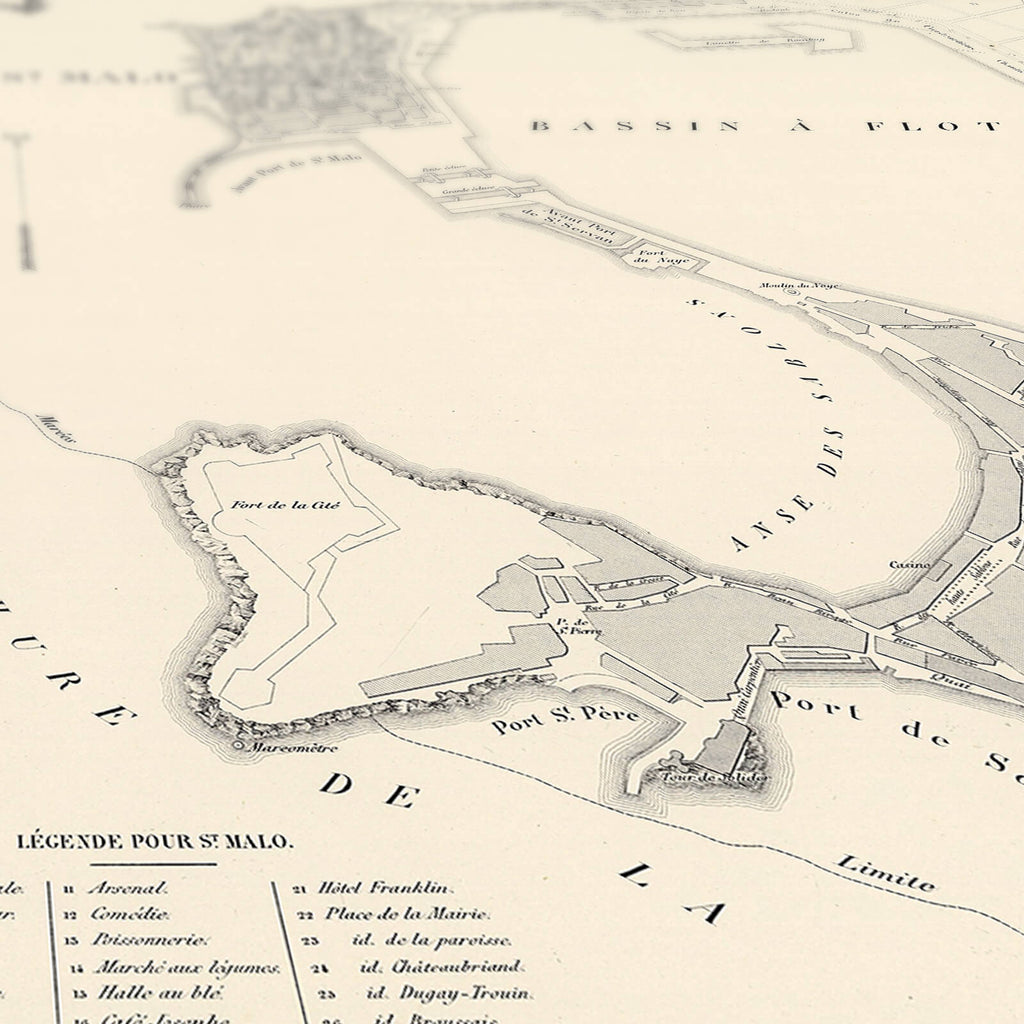 Carte ancienne Saint - Malo et Saint - Servan 1850 - Cartopolo