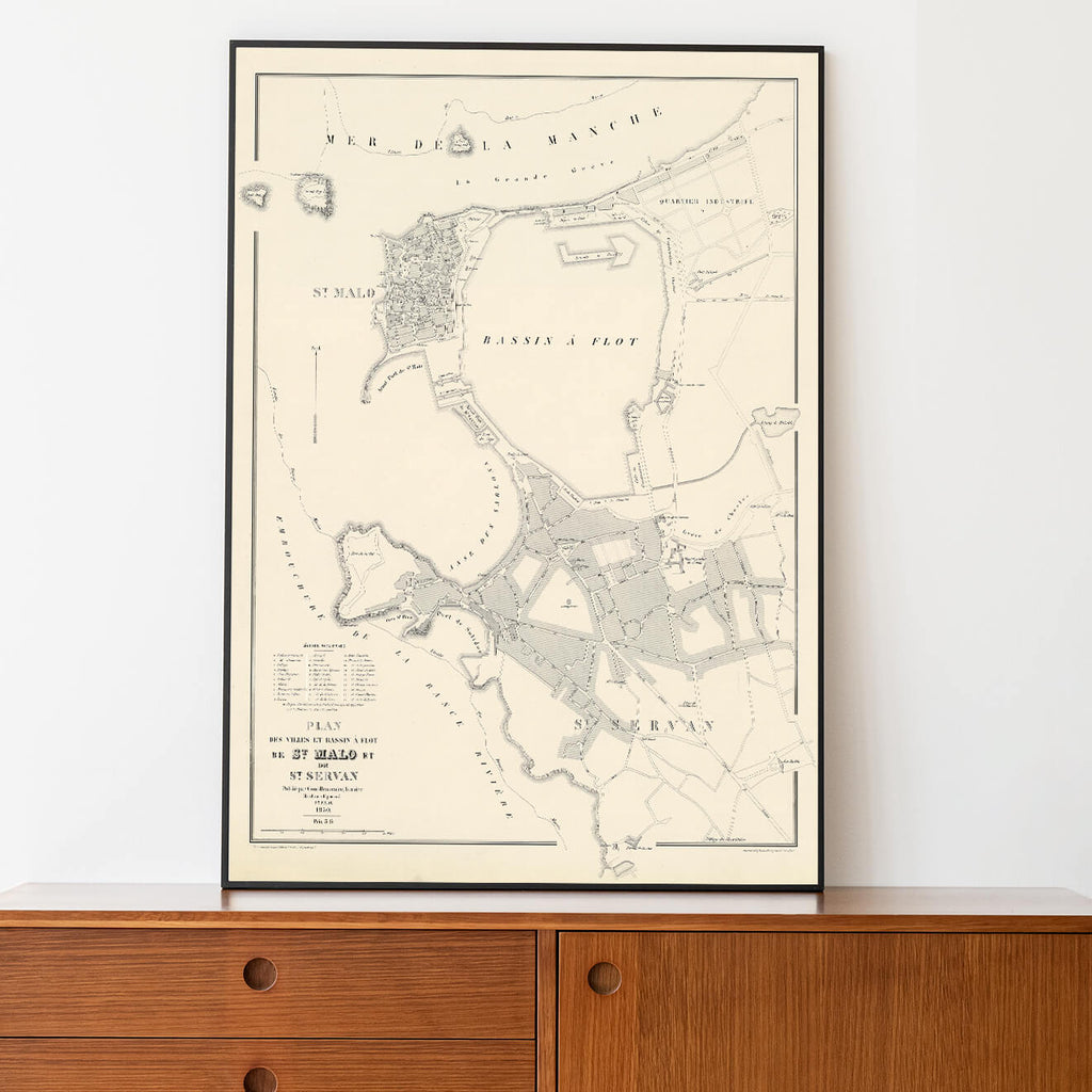 Carte ancienne Saint - Malo et Saint - Servan 1850 - Cartopolo