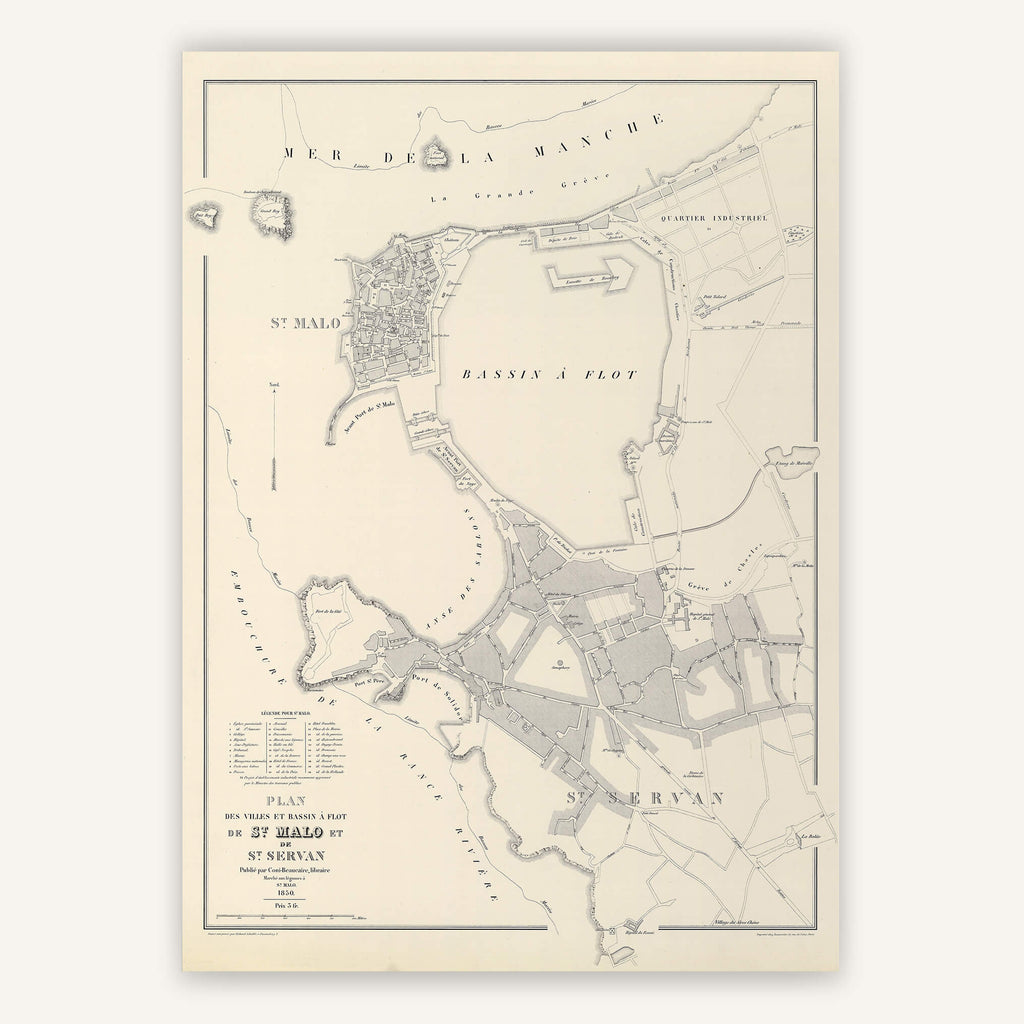 Carte ancienne Saint - Malo et Saint - Servan 1850 - Cartopolo