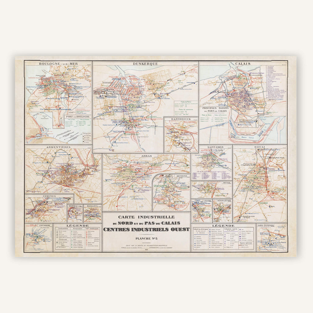 Carte Nord - Pas - de - Calais - Zone Ouest (carte industrielle) 1927 - Cartopolo