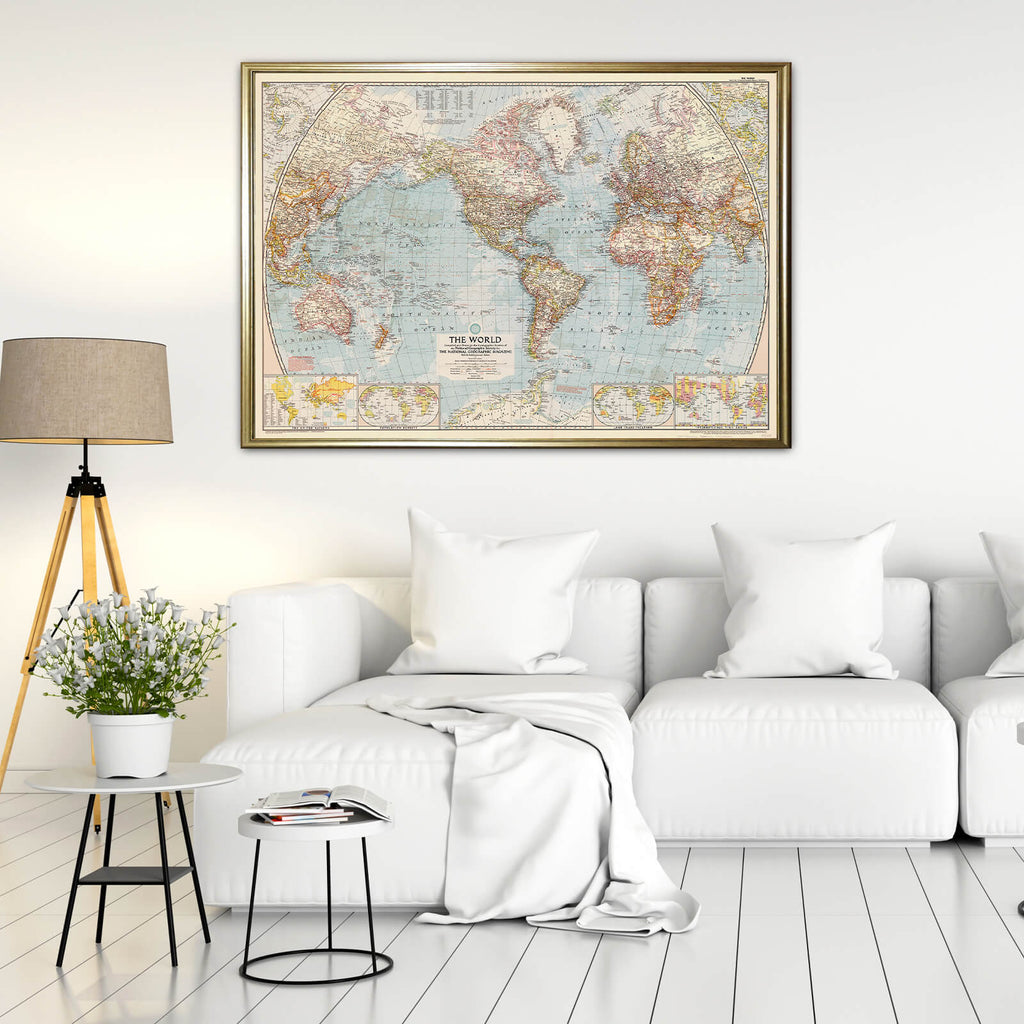 Affiche Mappemonde/Planisphère 1957 - Papier d'art (145x100cm) - Cartopolo