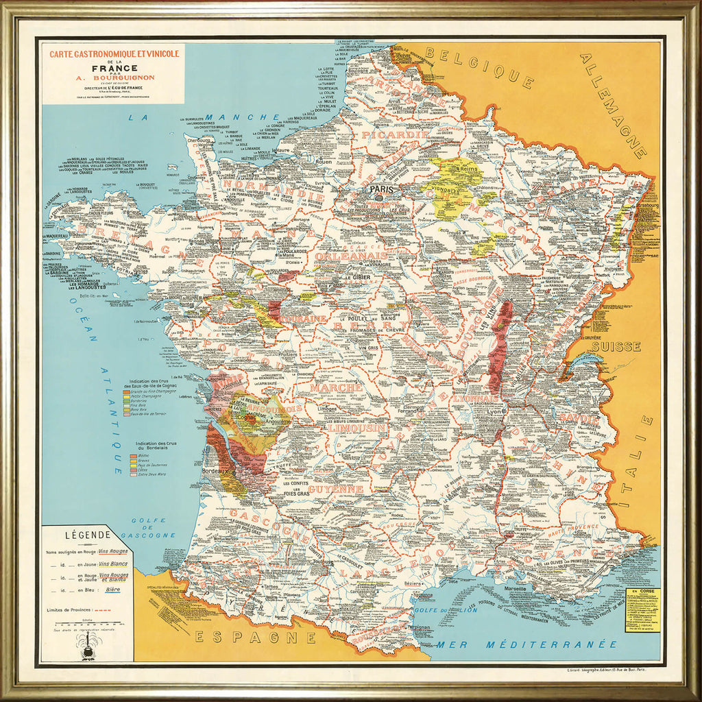 Affiche vintage France gastronomique et vinicole 1951 - Papier d'art - Cartopolo