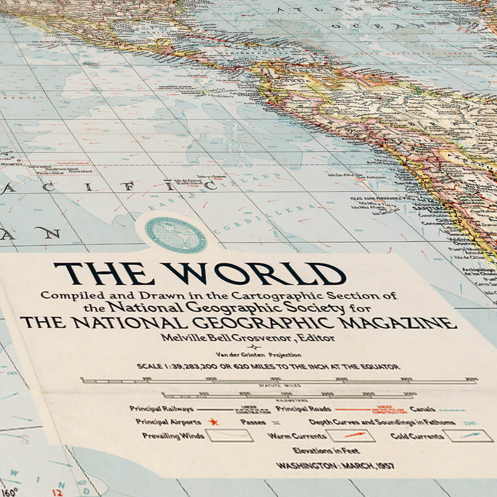 Affiche vintage Mappemonde/Planisphère 1957 - Cartopolo
