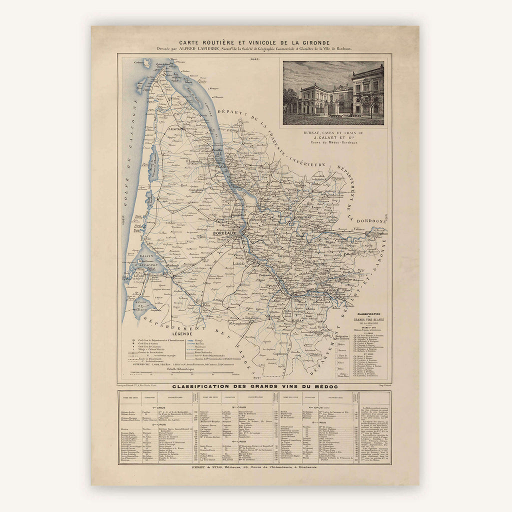 Affiche vintage routière et vinicole Gironde 1886 - Cartopolo